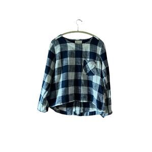 Cloth & stone women long sleeve White blue blouse sz S linen play button back